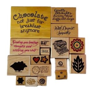 Huge Vintage Lot Rubber Stamps 17pc Stamp Collection Various Sayings Themes